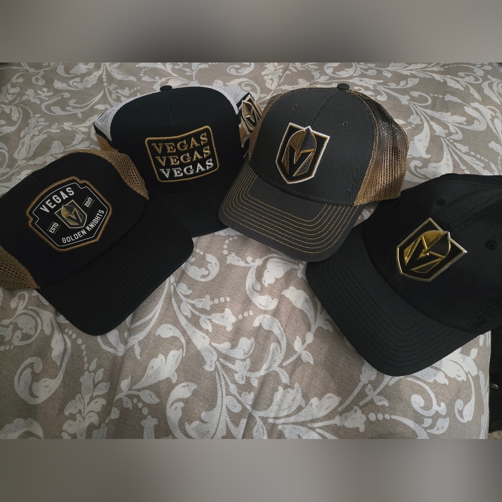 Black and Gold Caps Las Vegas Knights, Set Of 4 New
